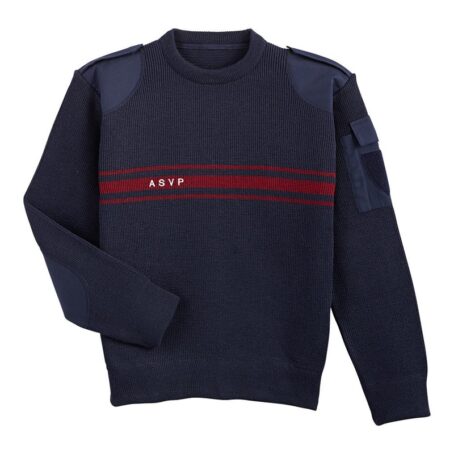 Pull commando marine laine/acrylique Bande bordeaux