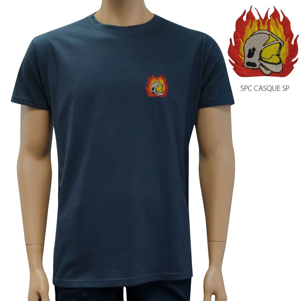 TEE SHIRT BRODE MARINE MANCHES COURTES