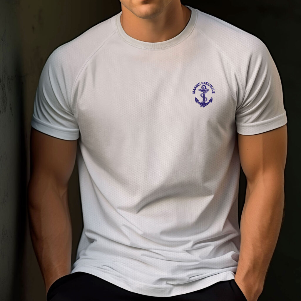 TEE SHIRT FELIN POLYESTER MESH SERIGRAPHIE MARINE NATIONALE