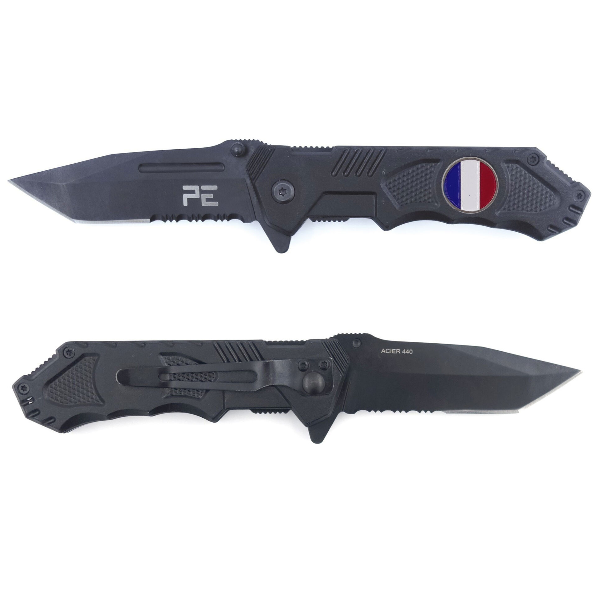 56994 Couteau survival bleu blanc rouge avec étui COUTEAU SURVIVAL BLEU BLANC ROUGE AVEC ETUI