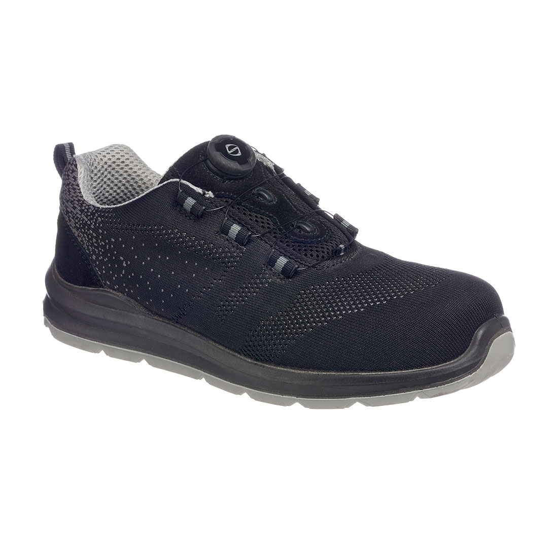 FT08BGY Basket de sécurité composite - Laçage rapide Wire Lace - Noir/Gris Portwest Compositelite Wire Lace Safety Trainer Knit S1P