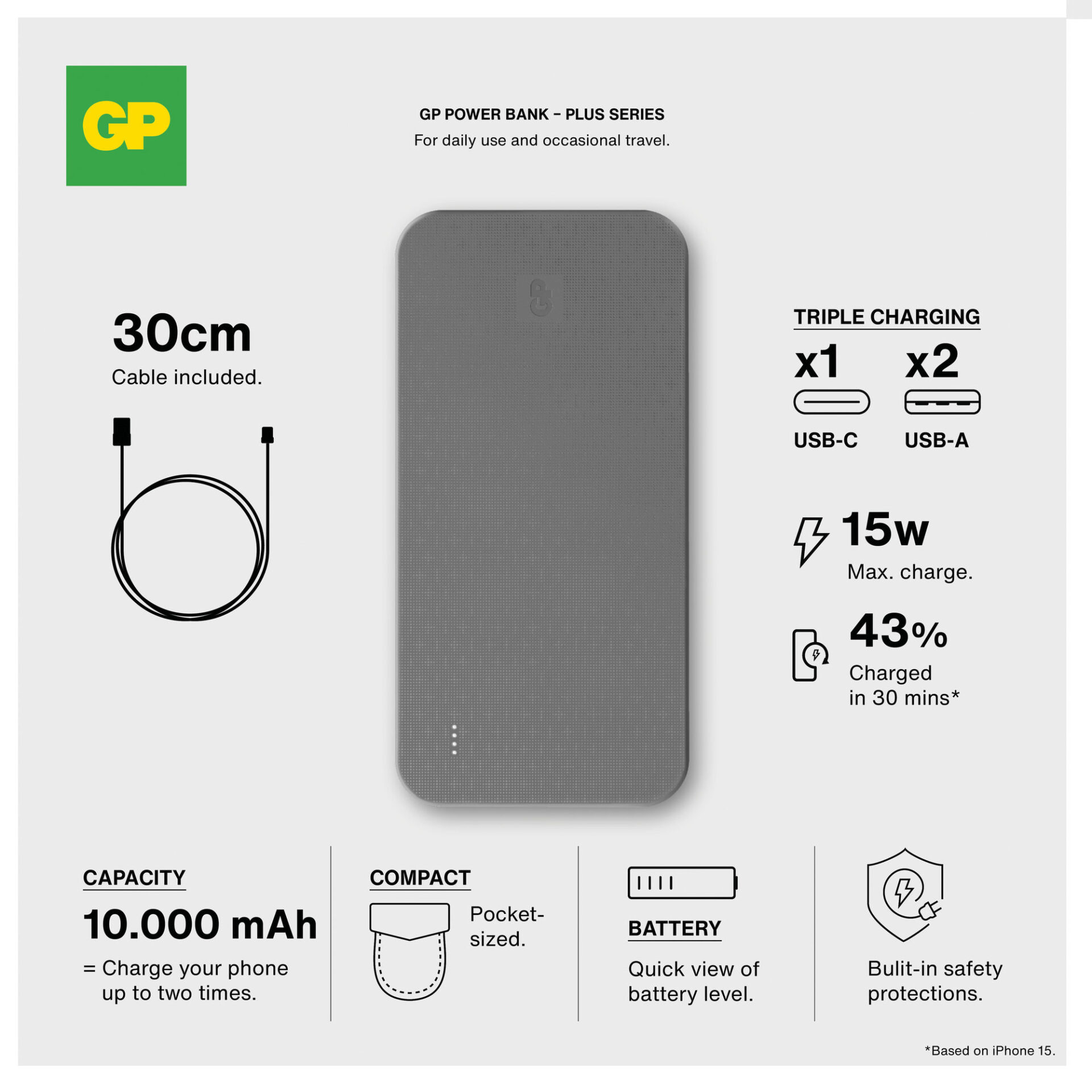 29 1 Batterie externe GP Plus Series 10 000 mAh Noir - Powerbank Batterie externe GP Plus Series 10 000 mAh Noir - Powerbank – Image 6