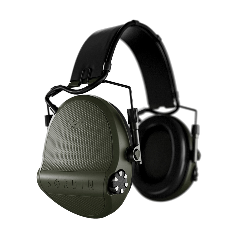 Casque anti-bruit Suprême X2 vert olive avec serre-tête cuir noir et anneaux d'hygiène en mousse