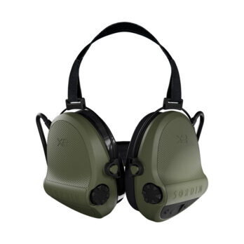 Casque anti-bruit Suprême X2 vert olive avec serre-nuque tissu noir et anneaux d'hygiène en gel