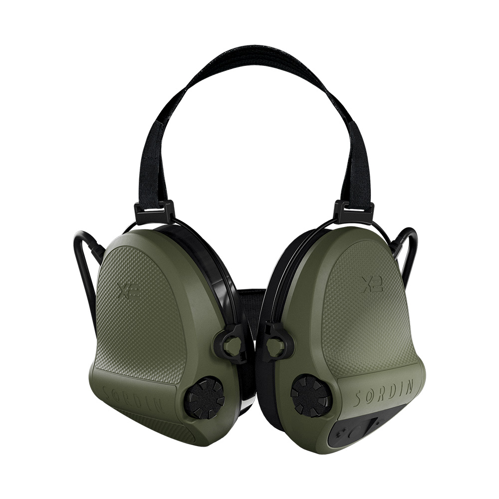 Casque anti-bruit Suprême X2 vert olive avec serre-nuque tissu noir et anneaux d'hygiène en gel